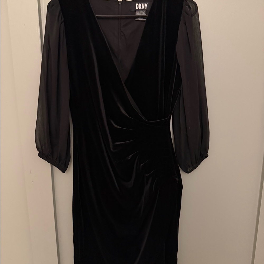 DKNY Black Velvet Long Sleeve Dress